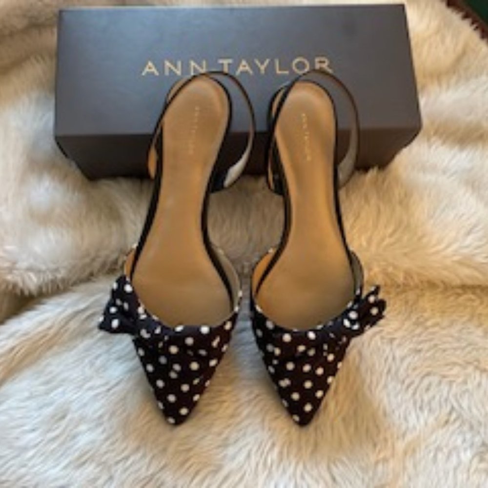 Ann Taylor  Bow sling back black polka dot